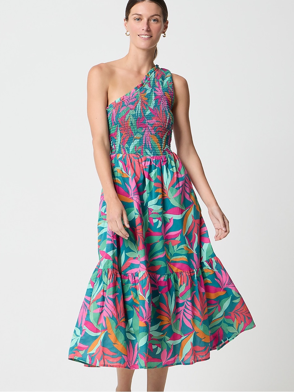 J Crew One-Shoulder Smocked Midi Dress